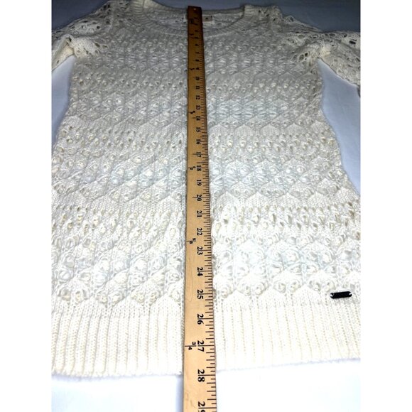 Hollister Women Wool Cream Long Sleeve Crochet Knit Sweater Medium - Picture 10 of 11